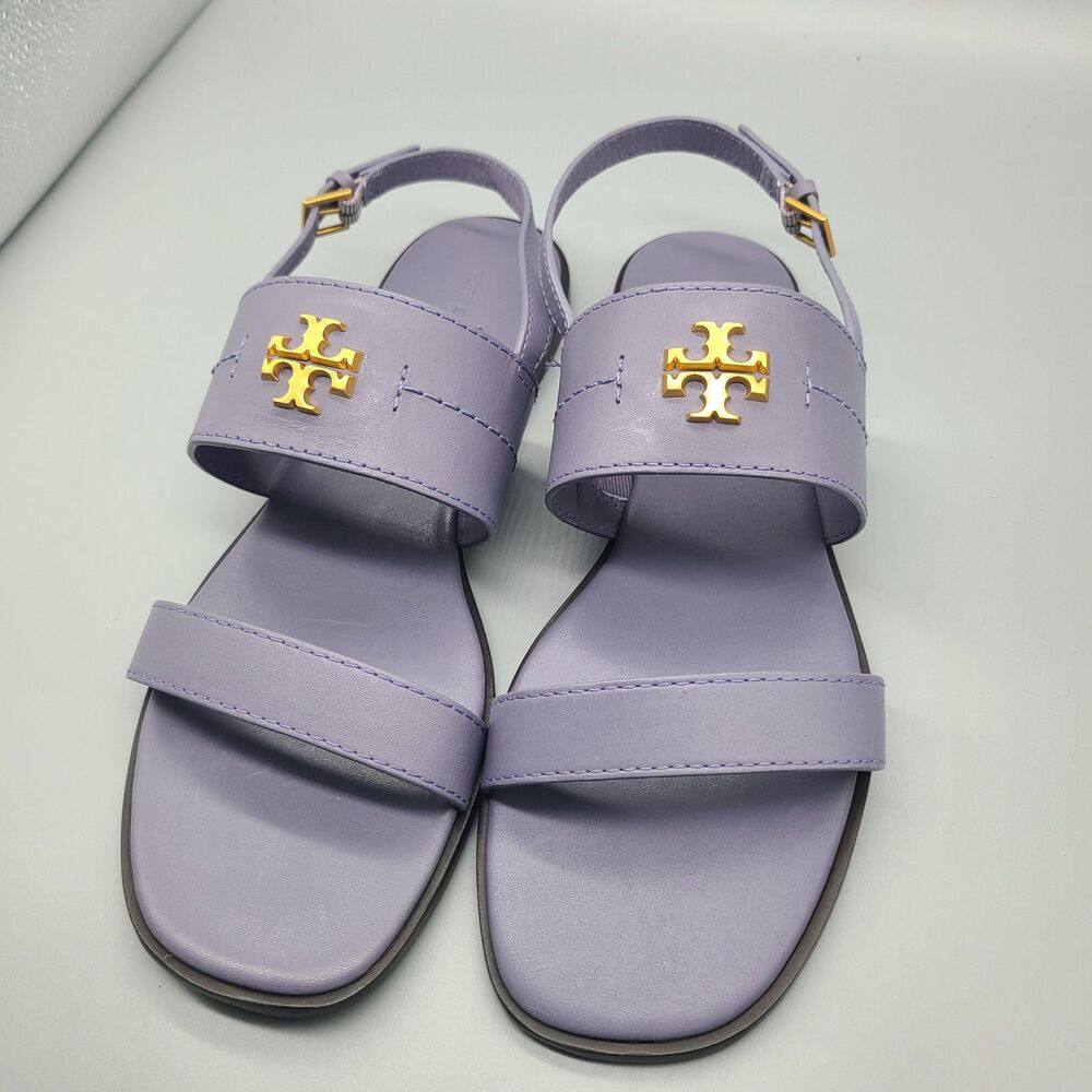 TORY BURCH EVERLY DOUBLE STRAP LEATHER FLAT SANDALS DARK LOTUS  SZ 10.5 New
